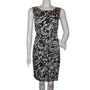 CALVIN KLEIN Dress, 12, Abstract Floral/Zebra, Sleeveless, Career, Black & White